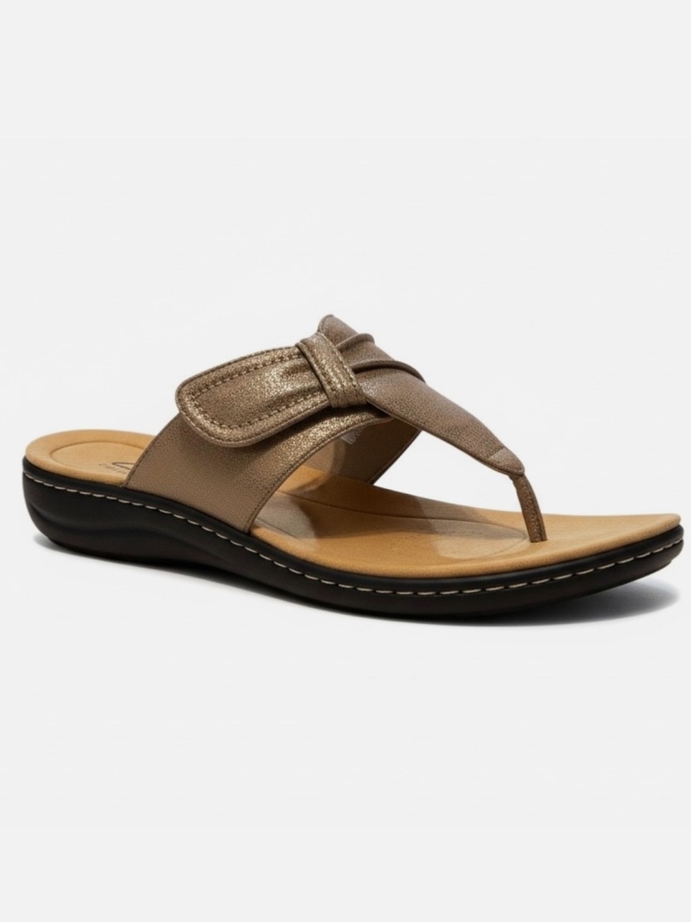 Clarks Laurieann Rae thong sandals in a metallic taupe Size 12 Wide Width New - Picture 2 of 6